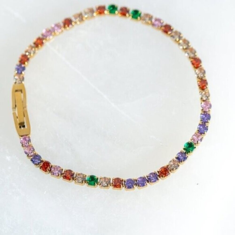 Colorful CZ Tennis Bracelet Waterproof Gold Stacking Bracelet Gold Box Clasp - Picture 5 of 15